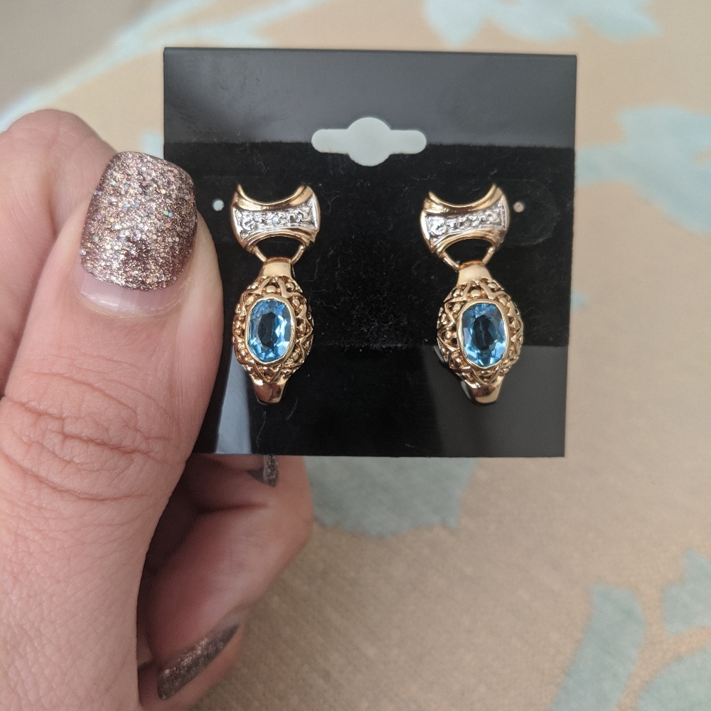 New gold bonded blue topaz earrings